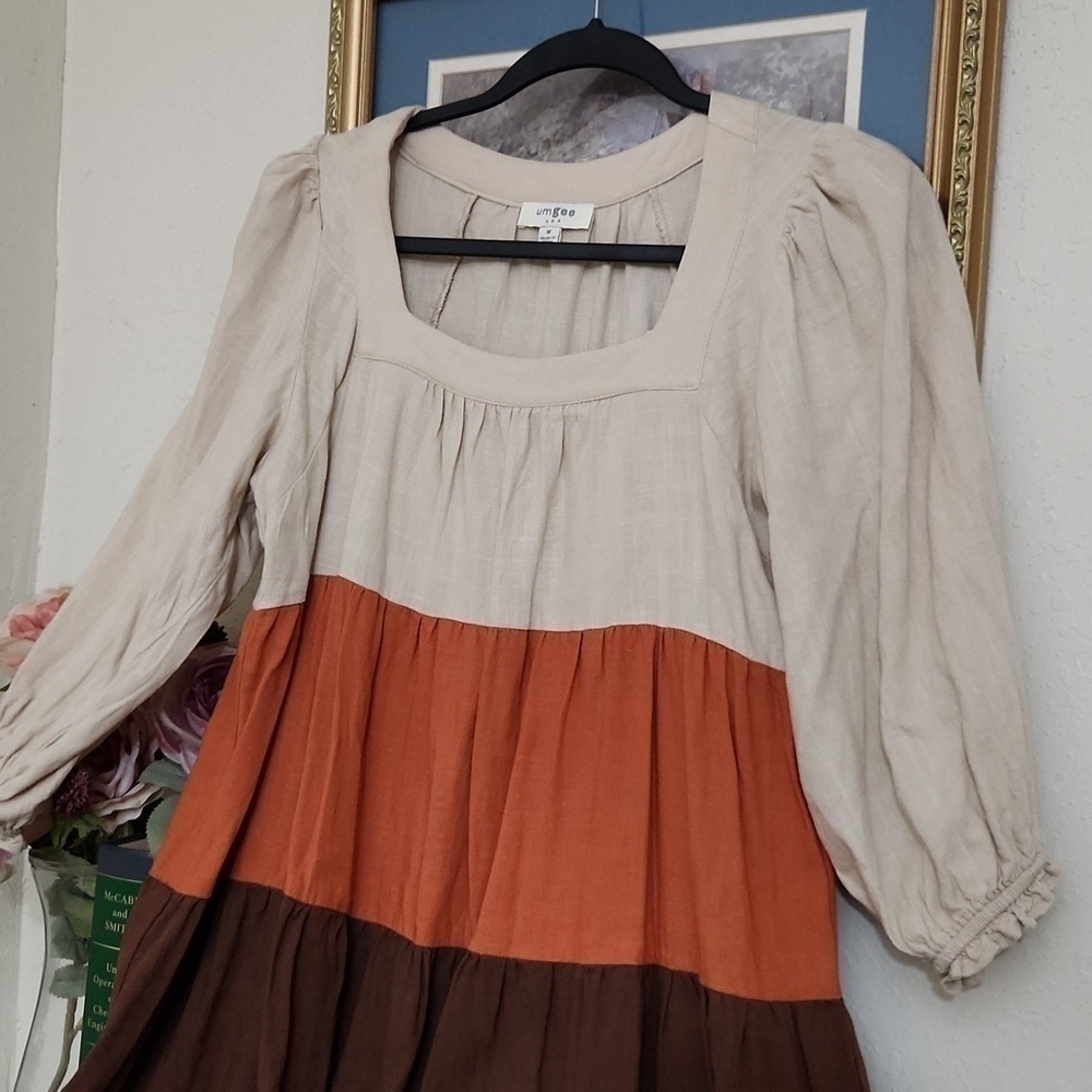 Umgee Colorblock Tiered Dress Cottagecore Farmhouse Bohemian Coastal Medium - Picture 4 of 9